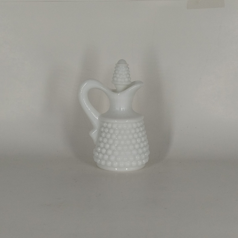 Westmoreland American Hobnail Milk Glass Oil Cruet w/ Stopper 4.5" Tall White